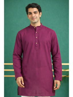TATTVA - Men Premium Cotton Solid Burgundy Straight Short Kurta