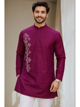 TATTVA - Men Premium Cotton Printed Pink Straight Short Kurta