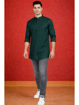 TATTVA - Men Premium Cotton Printed Green Straight Short Kurta