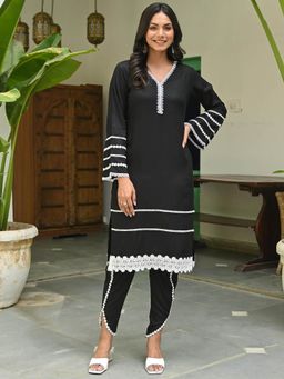 Lavanya The Label - Black Rayon Kurta And Dhoti Pants (Set of 2)