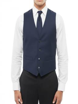 Corneliani - Blue Solid V Neck Waist Coat