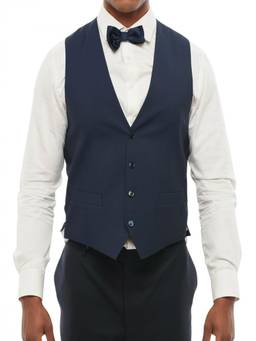 Corneliani - Blue Solid V Neck Waist Coat