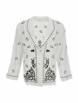 Parosh - White Embroidered Notched Lapel Blazer