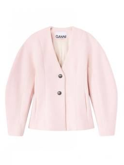 Ganni - Pink Solid V Neck Jacket