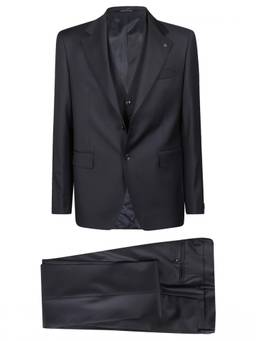Tagliatore - Navy Blue Notched Lapel Blazer with Waist Coat & Trouser