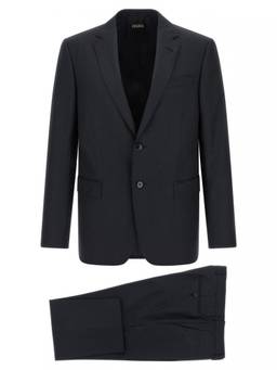 Zegna - Dark Blue Notched Lapel Blazer with Trouser