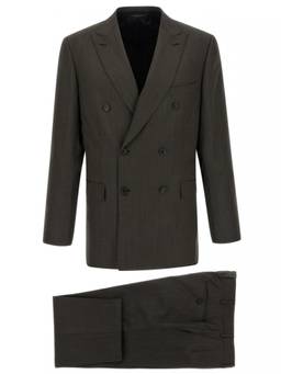 Brioni - Olive Brown Peaked Lapel Blazer with Trouser