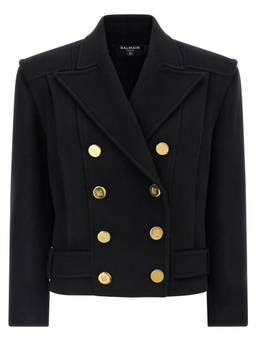 BALMAIN - Black BUTTONED WOOL PEACOAT