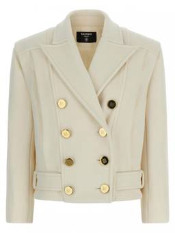 BALMAIN - White Double-breasted coat