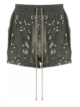 Rick Owens - Green Nylon Embellished Shorts