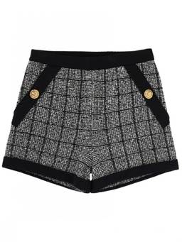 BALMAIN - Black Tweed Checks Shorts