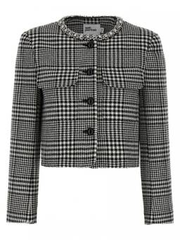 self-portrait - Black Checks Crew Neck Jacket
