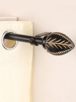 The Decor Mart - 84"-144" Manifesto Wooden Finial Extendable Curtain Rod Black 19Mm (Hardware Included)