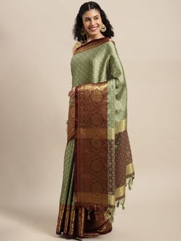Vastranand - Pista Green Woven Design Banarasi Saree with Unstitched Blouse