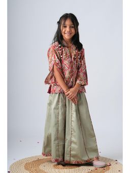 Peekaaboo Kids - Girls Gulzaar Embellished Jacket With Kalidar Palazzo - Multi-Color