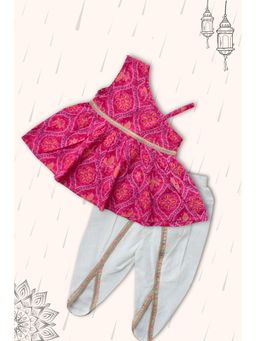 Peekaaboo Kids - Girls Saavan Pure Cotton Ethnic Clothing Set - Pink Bandhej