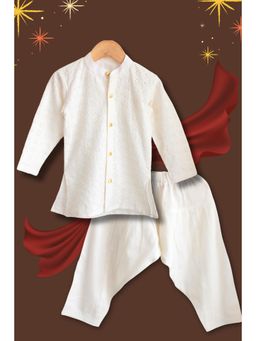 Peekaaboo Kids - Boys Mubarak Schiffli Embroidered Kurta With Pyjama Set - White