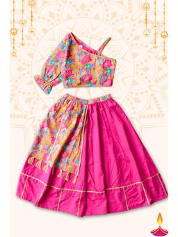 Peekaaboo Kids - Girls Dholna Pure Cotton Lehenga Choli Ethnic Clothing Set - Pink