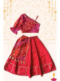 Peekaaboo Kids - Girls Dholna Pure Cotton Lehenga Choli Ethnic Clothing Set - Red