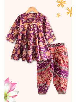 Peekaaboo Kids - Girls Kesari Pure Cotton Ethnic Clothing Set - Purple