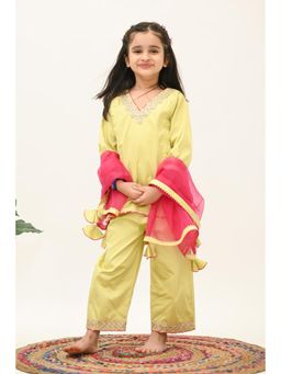 Peekaaboo Kids - Girls Meher Kurti And Pant Ethnic Set With Dupatta - Pista Green