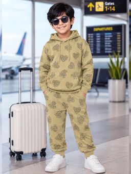KiddoPanti - Boys Cotton Fleece Hooded Hearts Printed Hoodie & Joggers