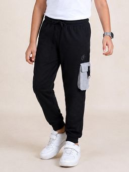 KiddoPanti - Boys Cotton Fleece Single Contrast Cargo Pocket Joggers