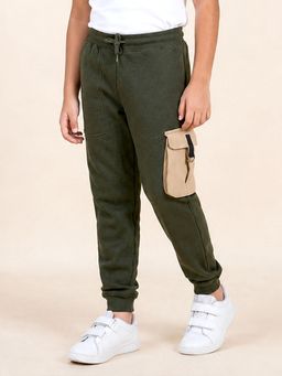 KiddoPanti - Boys Cotton Fleece Single Contrast Cargo Pocket Joggers