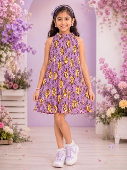 KiddoPanti - Girls Floral Printed Sleeveless Round Neck Dress