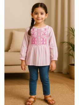 Miyo - Girls Striped Embroidered Top