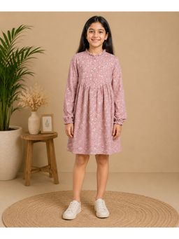 Miyo - Girls Mauve Floral Gathered Dress