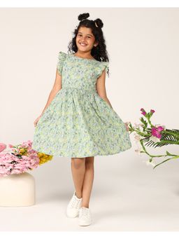 Miyo - Girls Green Floral Cut-Out Dress