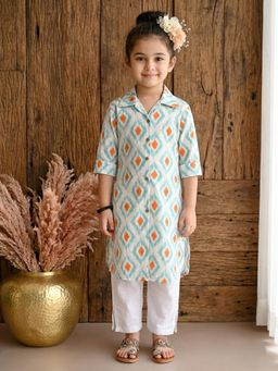 Kinder Kids - Girls Printed Regular Pure Cotton Kurta With Pant