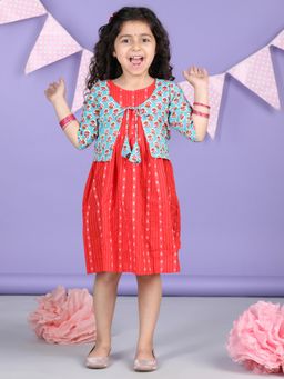 Kinder Kids - Ethnic Motifs Print A-Line Dress With Jacket