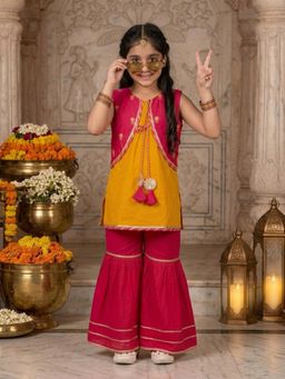 Kinder Kids - Girls Regular Thread Work Pure Cotton Kurta With Sharara