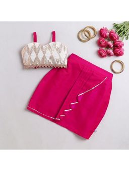 Many Frocks - Gottapatti Lace Embellished Crop Top With Skirt