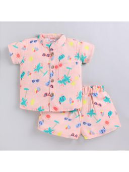 Snuggly Monkey - Beach Theme Muslin Shirt With Shorts