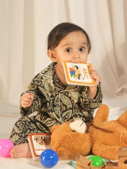 The Natkhat Tales - Black Kids Cotton Shirt And Pyjamas Night Set