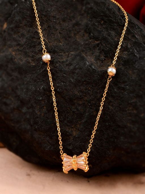 Shoshaa Gold-Plated Handcrafted Ad-Studded Stones and Pearls Necklace Chain
