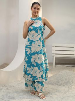 Libas - Blue Floral Printed Straight Co-Ord Set