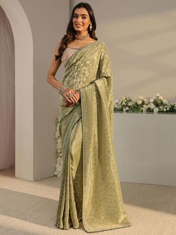 Libas Art - Green Beads Embellished Saree with Unstitched Blouse
