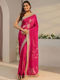 Libas Art - Pink Bandhani Woven Design Saree with Unstitched Blouse