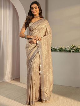 Libas Art - Gold Floral Woven Design Saree with Unstitched Blouse