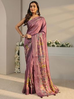 Libas - Purple Printed Saree with Unstitched Blouse