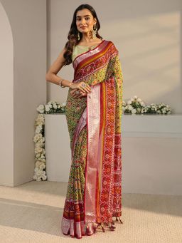 Libas - Green Ethnic Motif Printed Saree with Unstitched Blouse
