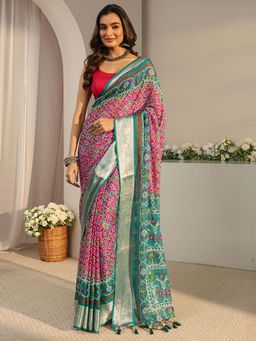 Libas - Pink Ethnic Motif Printed Saree with Unstitched Blouse