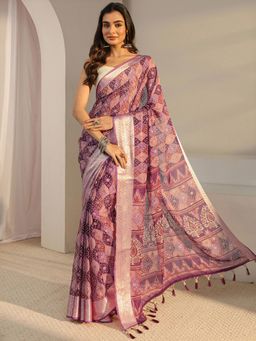 Libas - Purple Bandhani Printed Saree with Unstitched Blouse