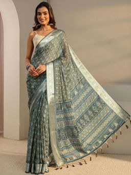 Libas - Blue Ethnic Motif Printed Saree with Unstitched Blouse