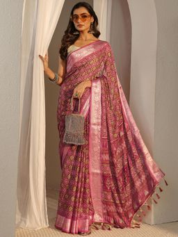 Libas - Pink Ethnic Motif Printed Saree with Unstitched Blouse