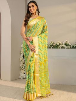 Libas - Green Leheriya Printed Saree with Unstitched Blouse